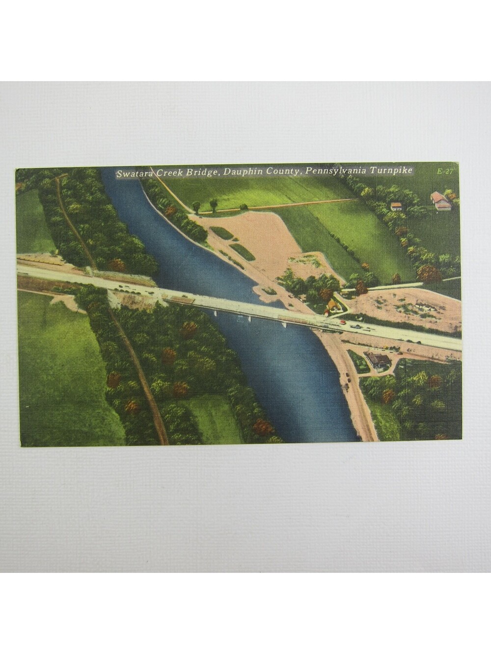 Linen Postcard Swatara Creek Bridge Dauphin County Pennsylvania Turnpike Aerial